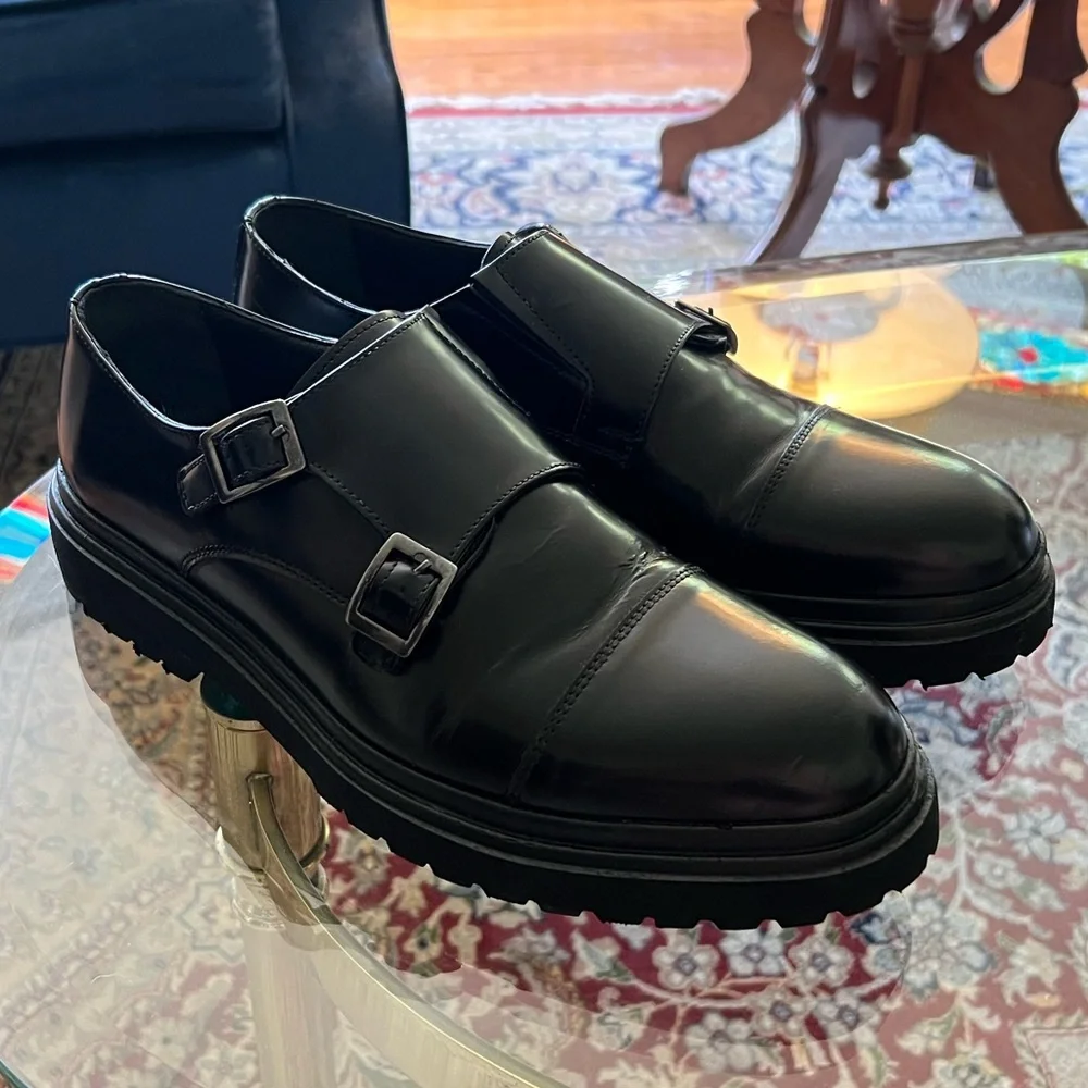 Double Monk Strap Black Leather Shoes - Picture 2 of 8